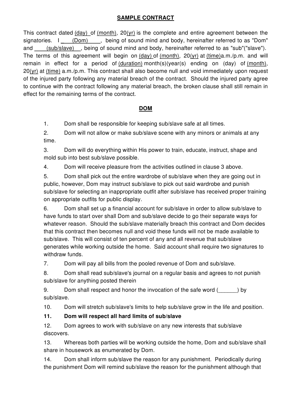 Bdsm Contract Template